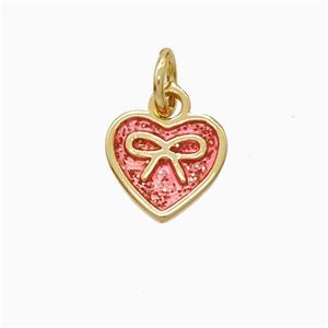 Copper Heart Pendant Pink Enamel Bowknot Gold Plated, approx 9mm [FD22534]