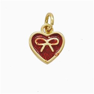 Copper Heart Pendant Red Enamel Bowknot Gold Plated, approx 9mm [FD22535]