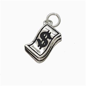 Money Dollar Charms Copper Pendant Black Enamel Platinum Plated, approx 8-13mm [FD22538]