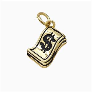 Money Dollar Charms Copper Pendant Black Enamel Gold Plated, approx 8-13mm [FD22539]