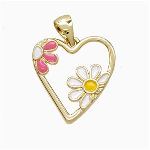 Copper Heart Flower Pendant Enamel Gold Plated, approx 17-18mm [FD22543]