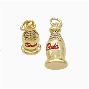 Copper Bottle Pendant Pave Zirconia Red Enamel Cola Gold Plated, approx 8-15mm [FD22545]