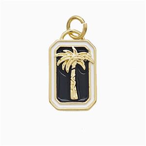 Coconut Tree Charms Copper Palm Pendant Black Enamel Gold Plated, approx 10-15mm [FD22550]