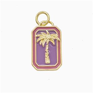 Coconut Tree Charms Copper Palm Pendant Lavender Enamel Gold Plated, approx 10-15mm [FD22551]