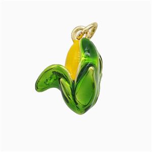 Copper Corn Pendant Yellow Green Enamel Gold Plated, approx 10-15mm [FD22553]
