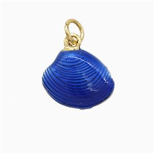 Copper Scallop Shell Pendant Lapisblue Painted Gold Plated, approx 12-13.5mm [FD22560]
