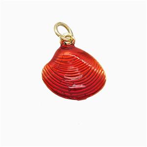 Copper Scallop Shell Pendant Red Painted Gold Plated, approx 12-13.5mm [FD22561]