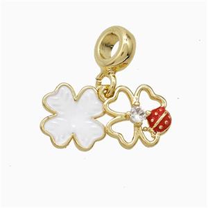Copper Clover And Ladybug Pendant Enamel Gold Plated, approx 10mm, 7mm dia [FD22565]