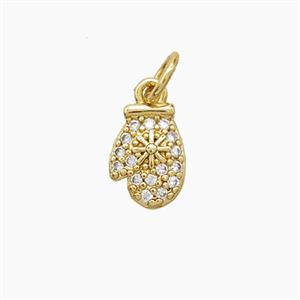 Christmas Mitten Charms Copper Pendant Pave Zirconia Gold Plated, approx 7-9mm [FD22589]