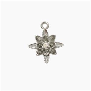 Copper FLower Pendant Pave Zirconia Platinum Plated, approx 10mm [FD22594]