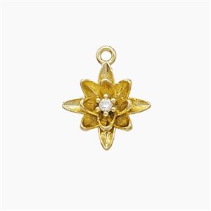 Copper FLower Pendant Pave Zirconia Gold Plated, approx 10mm [FD22595]