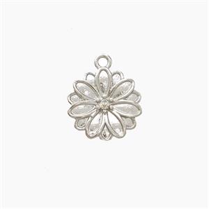 Copper Daisy Pendant Pave Zirconia Flower Platinum Plated, approx 10mm [FD22600]