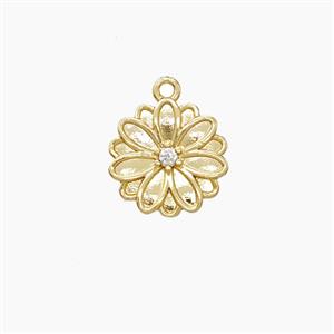 Copper Daisy Pendant Pave Zirconia Flower Gold Plated, approx 10mm [FD22601]