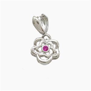 Copper Flower Pendant Pave Zirconia Platinum Plated, approx 10mm [FD22624]