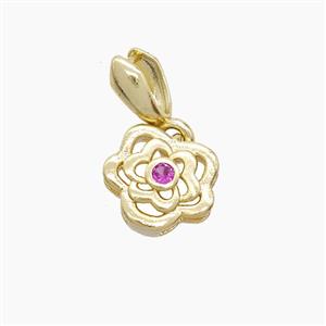 Copper Flower Pendant Pave Zirconia Gold Plated, approx 10mm [FD22625]