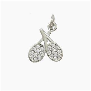 Copper Tennis Racket Pendant Pave Zirconia Sports Platinum Plated, approx 11mm [FD22626]