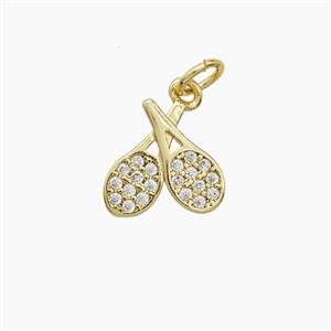 Copper Tennis Racket Pendant Pave Zirconia Sports Gold Plated, approx 11mm [FD22627]