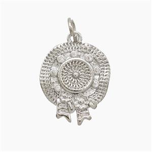 Copper Hat Pendant Pave Zirconia Platinum Plated, approx 14-17mm [FD22635]