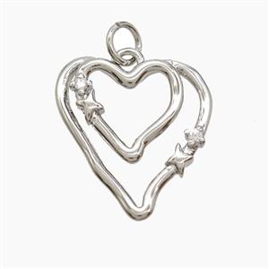 Copper Heart Pendant Pave Zirconia Double Platinum Plated, approx 17-20mm [FD22643]