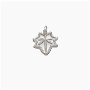 Copper Maple Leaf Pendant White Enamel Platinum Plated, approx 5mm [FD22651]