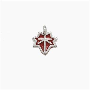 Copper Maple Leaf Pendant Red Enamel Platinum Plated, approx 5mm [FD22654]