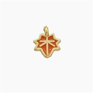 Copper Maple Leaf Pendant Orange Enamel Gold Plated, approx 5mm [FD22658]