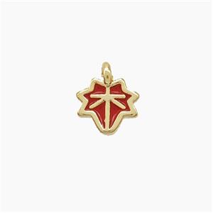 Copper Maple Leaf Pendant Red Enamel Gold Plated, approx 5mm [FD22659]