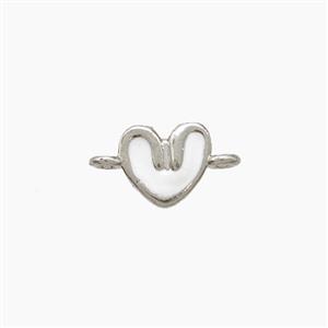 Copper Heart Connector White Enamel Platinum Plated, approx 6-7mm [FD22661]