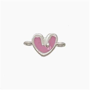 Copper Heart Connector Pink Enamel Platinum Plated, approx 6-7mm [FD22663]