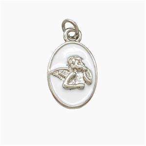 Copper Angel Pendant White Enamel Platinum Plated, approx 9-13mm [FD22681]
