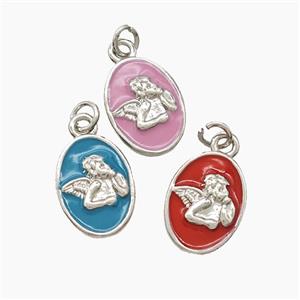 Copper Angel Pendant Enamel Platinum Plated Mixed, approx 9-13mm [FD22685]
