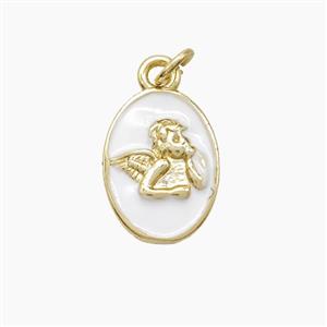 Copper Angel Pendant White Enamel Gold Plated, approx 9-13mm [FD22686]