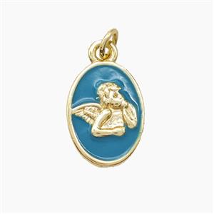 Copper Angel Pendant Blue Enamel Gold Plated, approx 9-13mm [FD22688]
