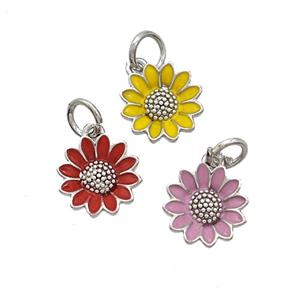 Copper Sunflower Pendant Enamel Platinum Plated Mixed, approx 10mm [FD22697]