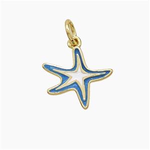 Copper Starfish Pendant White Blue Enamel Gold Plated, approx 13mm [FD22717]