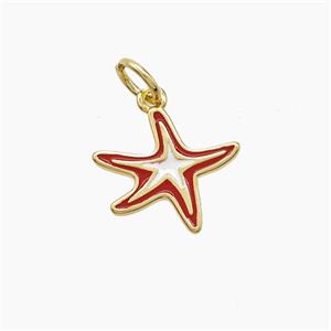 Copper Starfish Pendant White Red Enamel Gold Plated, approx 13mm [FD22718]