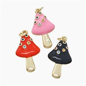 Copper Mushroom Pendant Pave Zirconia Enamel Gold Plated Mixed, approx 15-24mm [FD22731]