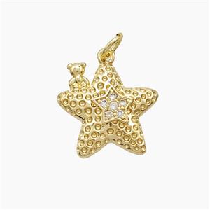 Copper Starfish Pendant Pave Zirconia Bear Gold Plated, approx 16mm [FD22739]