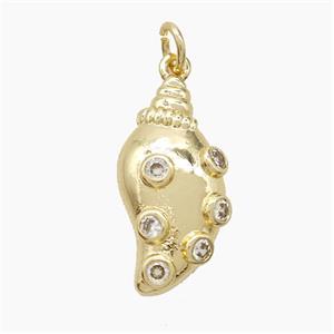 Copper Conch Shell Pendant Pave Zirconia Gold Plated, approx 12-22mm [FD22746]