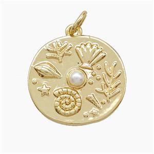 Copper Starfish Scallop Conch Shell Pendant Pave Resin Ocean Gold Plated, approx 18mm [FD22747]