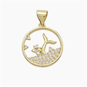 Copper Mermaid-Tail Pendant Pave Zirconia Gold Plated, approx 15mm [FD22753]