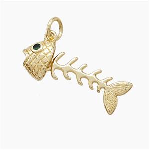Copper Fish Bone Pendant Pave Zirconia Gold Plated, approx 9-23mm [FD22754]