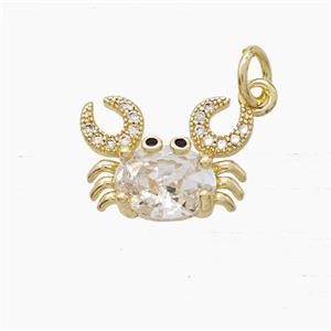 Copper Crab Pendant Pave Zirconia Crystal Glass Gold Plated, approx 10-16mm [FD22757]