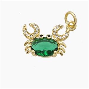 Copper Crab Pendant Pave Zirconia Green Crystal Glass Gold Plated, approx 10-16mm [FD22759]