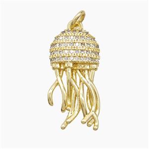 Copper Jellyfish Pendant Pave Zirconia Gold Plated, approx 11-23mm [FD22767]