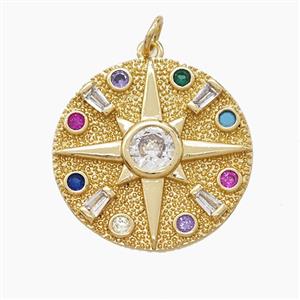 Copper Compass Pendant Pave Zirconia Gold Plated, approx 22mm [FD22779]