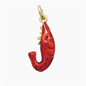 Copper Shrimp Pendant Red Painted Gold Plated, approx 10-18mm [FD22801]