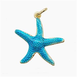 Copper Starfish Pendant Blue Painted Gold Plated, approx 20mm [FD22805]
