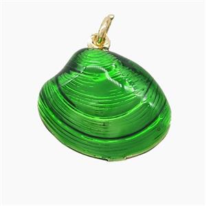 Copper Scallop Shell Pendant Green Painted Gold Plated, approx 16-19mm [FD22819]