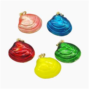 Copper Scallop Shell Pendant Painted Gold Plated Mixed Color, approx 16-19mm [FD22822]